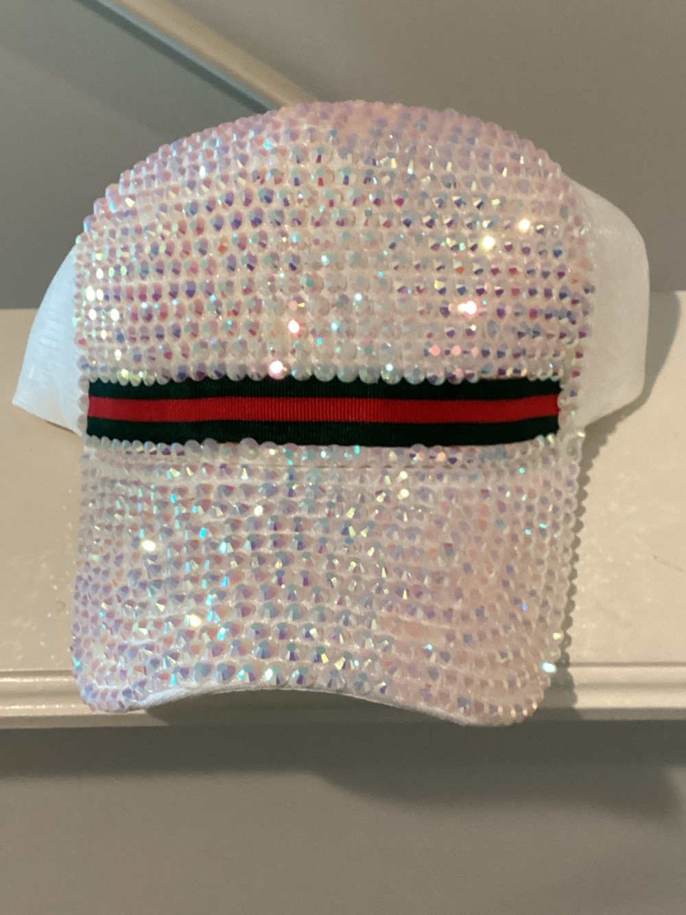 Sparkle Womens Rhinestone Cap with Red-Green Accent